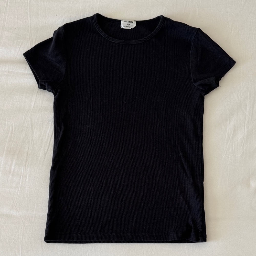 Cotton On Size S Black Fitted Ribbed T-Shirt